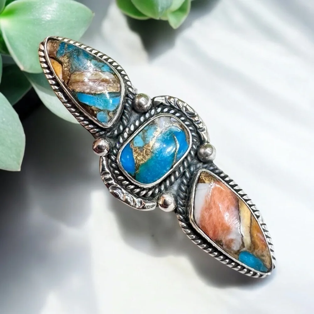 Spiny Oyster Turquoise Sterling Silver Ring (6)